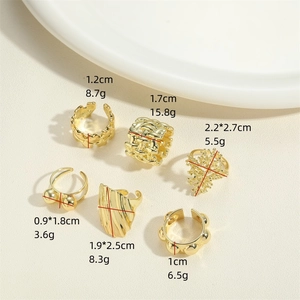 14K gold plated pentagram star rings and ear jewelry set in artistic woven wave designs