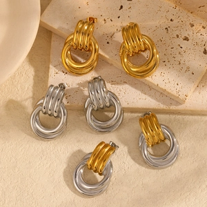 Geometric Hoop Earrings Stainless Steel 18K Gold Plated Twisted Layered Statement Jewelry Fashion Accessory For Women