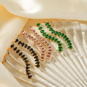 Copper Tassel Drop Earrings For Women Elegant Cubic Zirconia Linear Wave Fashion Jewelry Accessory With Copper Earring Post