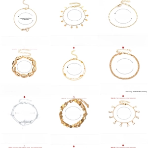 Size chart showing dimensions and weight for various layered crystal anklet styles