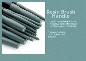 Détail des manches de pinceaux en résine vert foncé avec design mat ergonomique