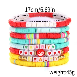 Colorful multi-layer polymer clay heart beaded bracelet set with baby and beauty letters