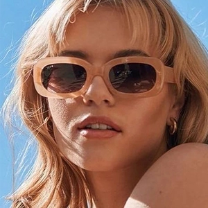 Trendy square candy-colored sunglasses with translucent frames and dark brown lenses