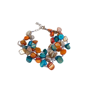 Multilayer titanium steel bracelet with irregular colorful shells and bohemian beads