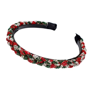 Fashionable Christmas rhinestone headband in red and green with sparkling crystals