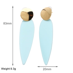Detailed size chart for macaron blue drop earrings showing 83mm length and 20mm width
