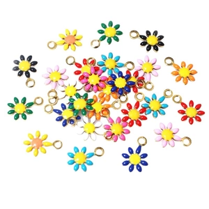 Colorful sunflower oil drip charms in stainless steel gold for DIY jewelry making