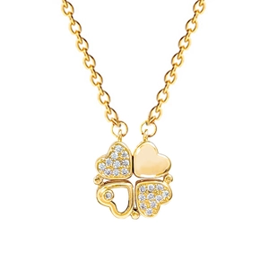 Convertible golden clover necklace for women with heart-shaped crystal accents