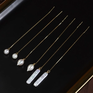 Elegant 925 sterling silver gold plated box chain earrings with natural baroque pearls