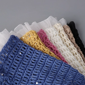 Handmade crochet mesh fisherman hat with sequins and lace trim in assorted vibrant colors