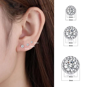 925 sterling silver mini stud earrings set with round zircon in multiple sizes