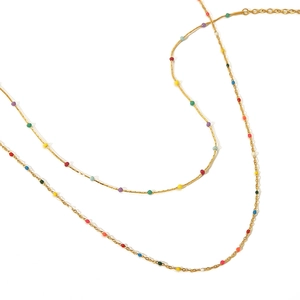 Collana in titanio oro 18k con vivaci perline colorate e chiusura a moschettone regolabile