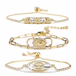 Adjustable Bolo Bracelet For Women Copper Zircon Heart Religious Virgin Mary Evil Eye Bar Charm Fashion Jewelry