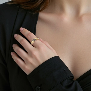 Italian style retro S925 silver twisted ring with gold and silver dual-tone finish