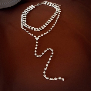 Collana Multistrato Con Nappe In Strass Lusso Lungo A Forma Di Y Frange Lega Scintillante Elegante Catena Maglione Donna