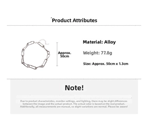 Silver alloy chunky chain necklace specifications with dimensions 50cm length and 1.3cm width