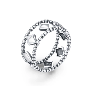 Minimalist S925 sterling silver geometric rhombus ring with double-row beaded design