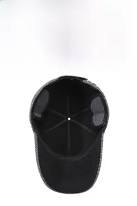 Detail of winter baseball cap showing thick ear flaps and warm black inner lining