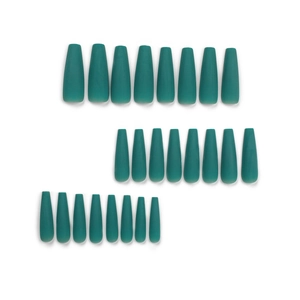 Extra long matte dark green coffin shaped press-on nails in a 24-piece professional set
