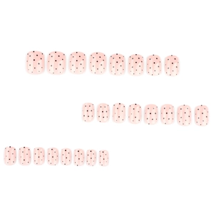 24pcs short square press-on nails with pink base and black polka dot pattern designs
