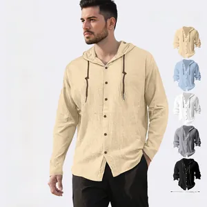 Detail view of cotton hoodie shirt with drawstring and buttons in five various colors