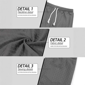 Men's grey jogger pants with jacquard diamond pattern and drawstring waist details