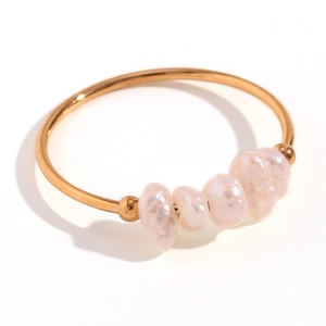 18K gold plated stainless steel ring featuring delicate irregular freshwater pearls
