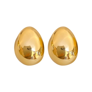 Minimalist gold-plated drop earrings with polished oval mirror finish for women