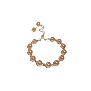 French vintage pearl geometric adjustable drawstring bracelet with champagne gold finish