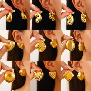 Stud Earrings Stainless Steel Heart Water Drop Oval Geometric Textured 18K Gold Plated Fashion Jewelry For Women