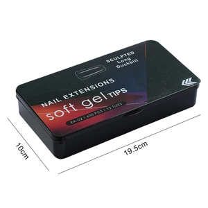 600pcs set of thin transparent long duckbill nail tips in black box with 12 sizes