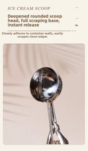 Macro detail of stainless steel ice cream scoop with mechanical release lever