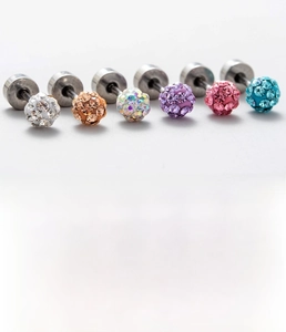Detailed chart showing 4mm crystal ball titanium steel stud earrings in six vibrant colors