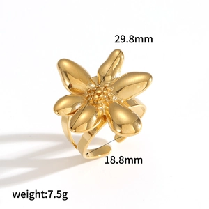 Golden flower stainless steel ring with 29.8mm width and 18.8mm inner diameter