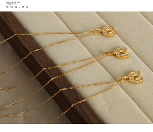 Détail de pendentifs fer à cheval avec cristaux brillants sur colliers dorés