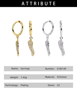 Detailed attribute chart for S925 sterling silver chili earrings with CZ zircons