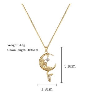 Detail showing mermaid zircon pendant dimensions 3.8cm height with gold chain