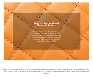 Detailed macro view of orange quilted leather texture with diamond stitch patterns