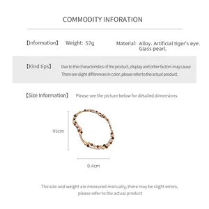 Guide des tailles pour collier 95cm avec perles oeil de tigre et détails techniques