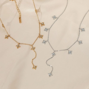 Chic Y-shaped stainless steel necklaces with star pendants in gold and silver finish