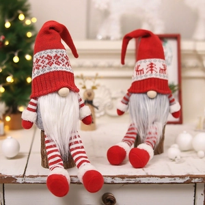 Christmas faceless gnomes with snowflake knitted hats and long legs festive home decor