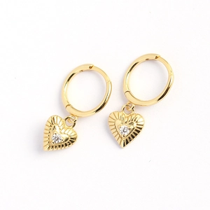 Elegant gold S925 silver heart drop earrings with radiant texture and center zircon