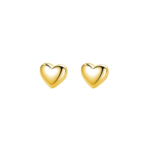 Minimalist S925 sterling silver heart stud earrings with polished golden finish and sleek design