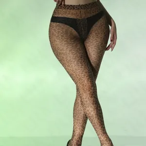Adult women's sexy leopard print tights with semi-transparent texture and 3D pattern