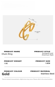 Detailed size chart for gold stainless steel double-layered chain ring with parameters