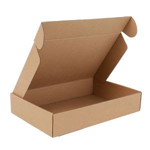 Detailed view of the brown corrugated cardboard gift box with 45-degree angle open lid