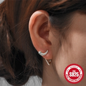925 Sterling Silver irregular snake-shaped earrings with white and green zircon stones