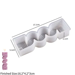 Detail of wavy silicone mold and finished purple candle with dimensions 17.1x5.1x3.1cm