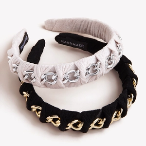 Retro suede twist headbands with gold and silver metal chains in beige and black colors
