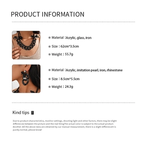 Detailed size and material information for the black acrylic glass beaded necklace set